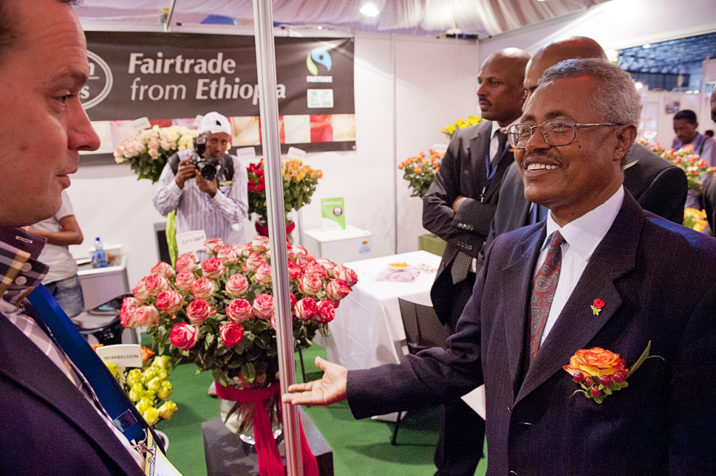 1.Ethiopian Minister of Industry meets a Dutch fair-trade roses producer at 2013 Hortiflora Expo Ethiopia in Addis Ababa